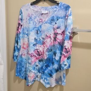 Floral Blue and Pink Women's Top
